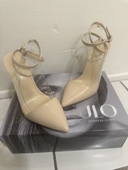 JLO Khaki Beige Clear Calea Heel Pumps 8-1/2