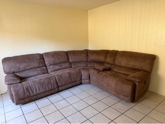 Brown Microfiber Reclining Sectional Sofa with Console