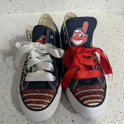 cleveland indians bedazzled Converse Shoes Size 8 