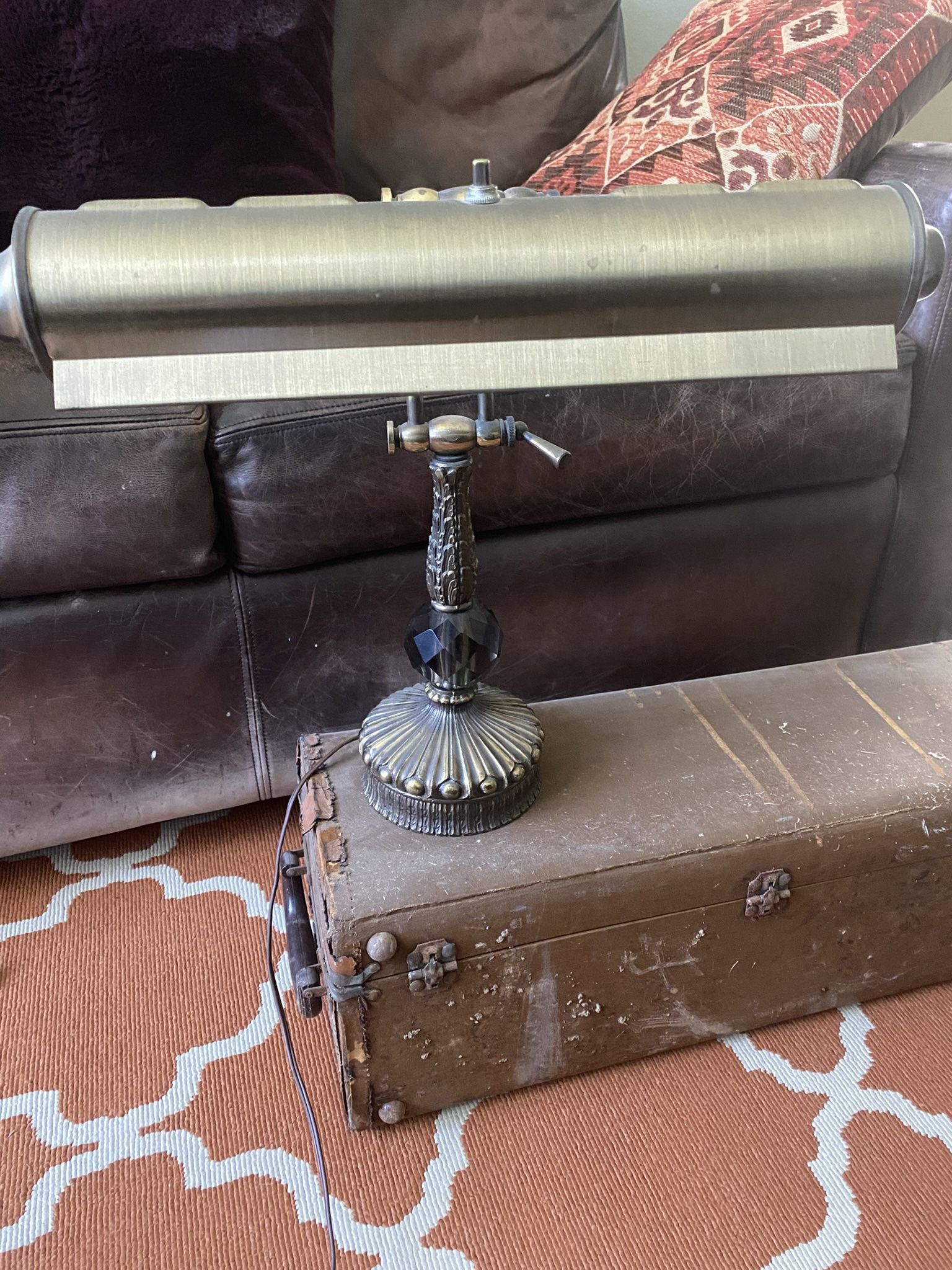 Vintage Art Deco Solid Brass Piano Banker’s Desk Lamp With Adjustable Light And Solid Foot Base