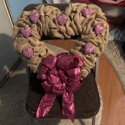 Valentines Heart Shaped Burlap Wreath