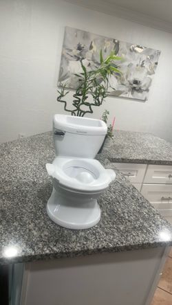 Toddler Potty Trainer Mini Toilet; it makes the flushing sound.