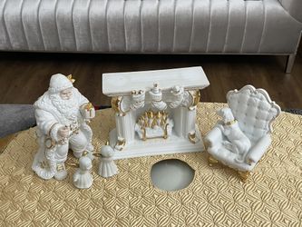 Vintage Tradition White Porcelain of Santa Visiting Center Piece Set