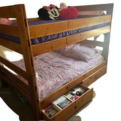 Full Size Wood Bunkbeds, Dresser, and 2 Storage Drawers