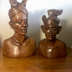 Philippines Wood Carving Warrior Statues Pair