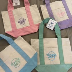 TRADER JOE’S MINI PASTEL CANVAS TOTE BAG. For The Set