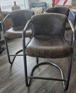 Set of 3 Genuine Leather Bar Chairs