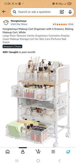 Hongtamoya Rolling Makeup Cart Organizer White