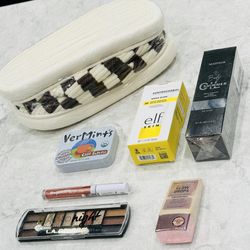 Bundle NEW Slippers, e.l.f. Sunscreen + Makeup Primer, Body Shimmer Oil, Revolution Glow Drops, Eyeshadow Palette, Megaslicks Lip Gloss, Mints