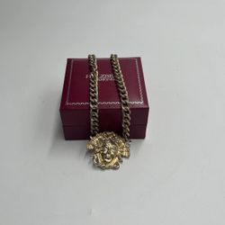 Vintage Gold Tone Medusa Style Pendant Chain Necklace Hip Hop Statement