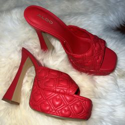 ALDO Red Embroidered Valentines Day Sweetheart Platform Heels/Pumps Size 8 (BRAND NEW) - $70