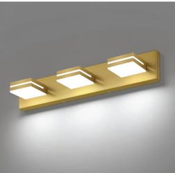 SineRise LED Modern Bathroom Vanity Light Fixtures, Modern Acrylic Bathroom Wall Lighting Fixtures Over Mirror, 3-Light, 24-Inch, Brass, White