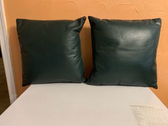 (2) Green Leather Pillows