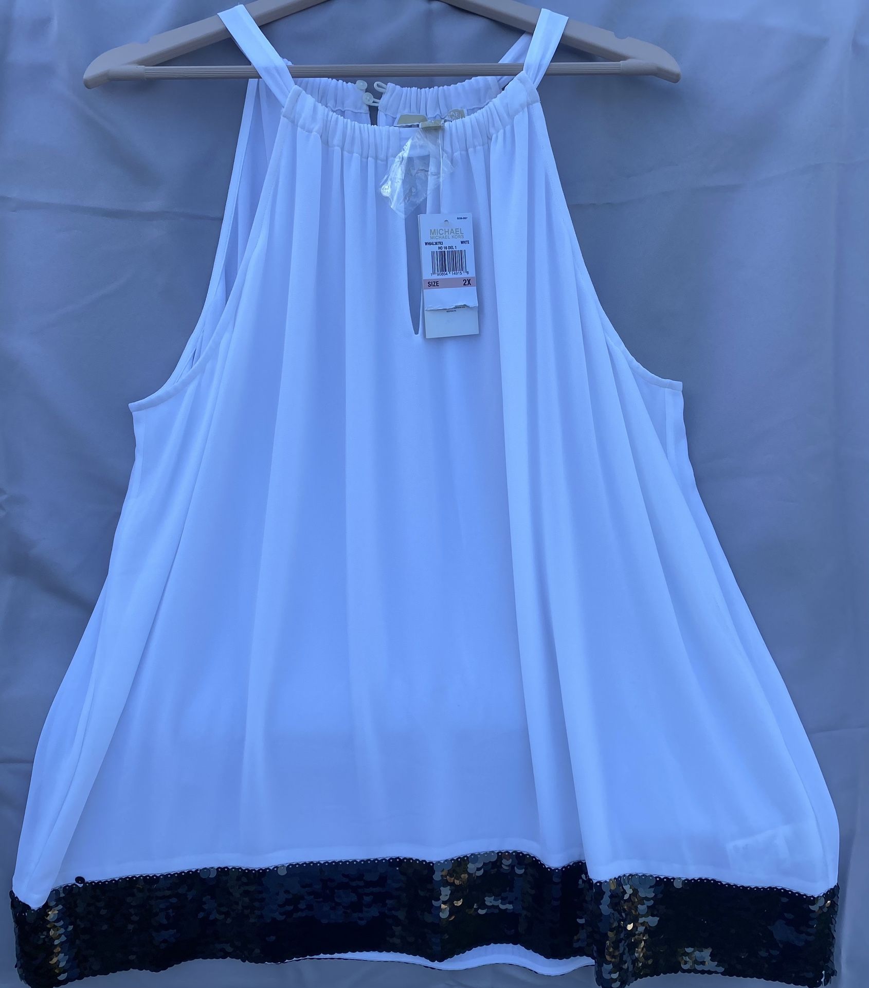 MICHAEL KORS WOMENS PLUS SIZE 2X SLEEVES DRESS BLOUSE WHITE/ BLACK
