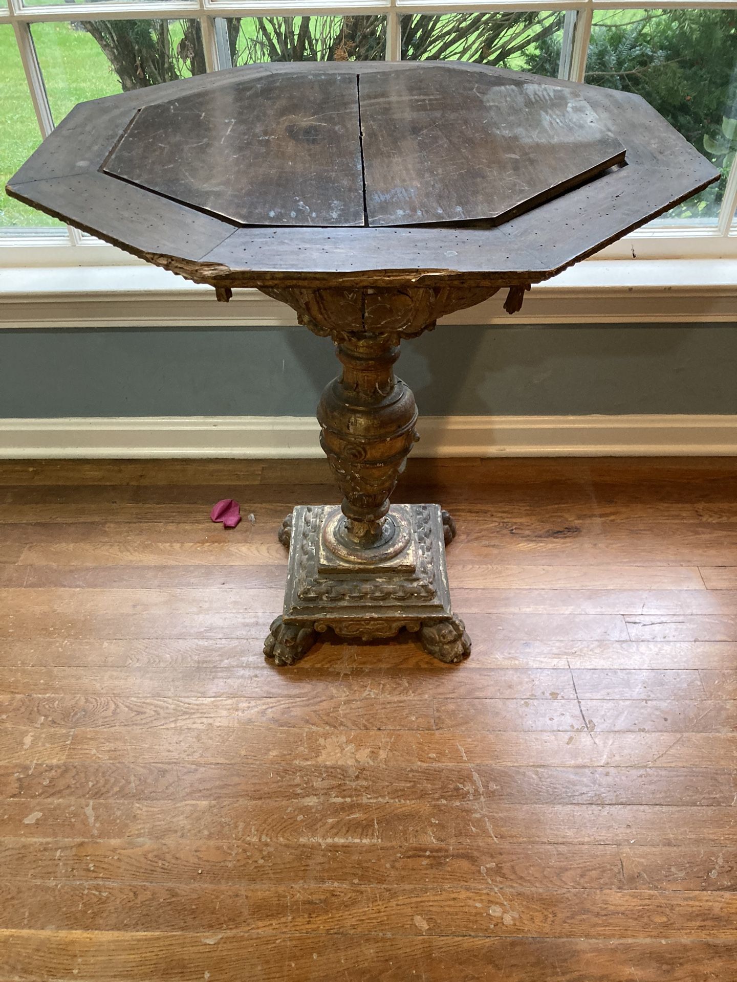 antique wooden baptismal font/water basin, 30” wide, 30” tall