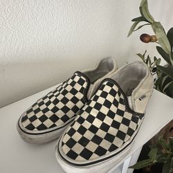 Vans Black and Cream Checkerboard Slip-Ons