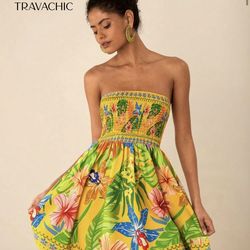 Travachic Women's Woven Printed Bandeau Mini Dress