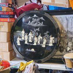 Black Mother Of Pearl Asian Decoration 22 Inch Wide 