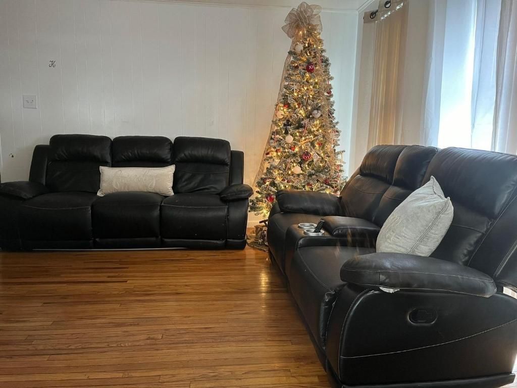 All Recliner Black Leather Couch 