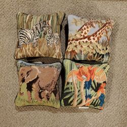Needle Point Animal Print Pillows. Set Of 4