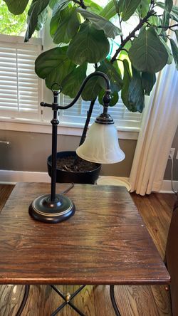 Bronze Gooseneck Desk Lamp with Glass Shade