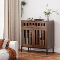 Tall Farmhouse Corner Display Shelf with Bottom Storage Cabinet and 3 Adjustable Shelves