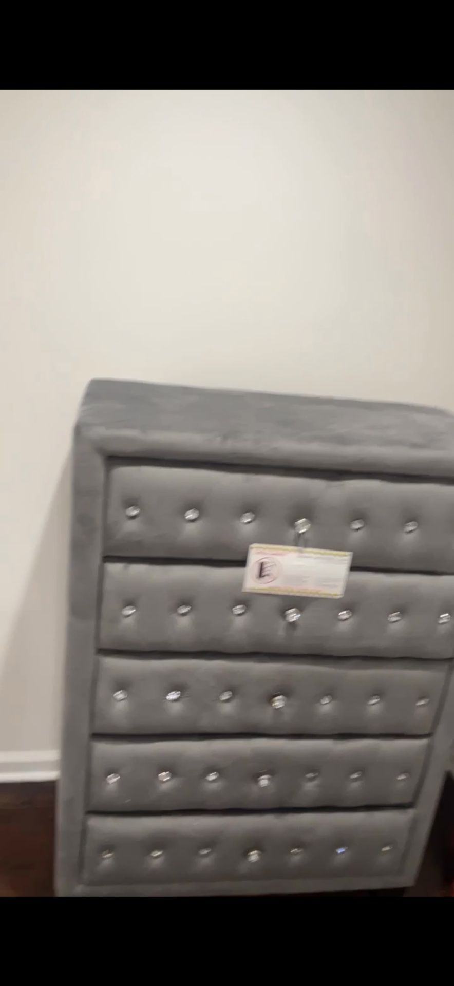 Gray Velvet Diamond-Styled Dresser / Chest of Drawers 