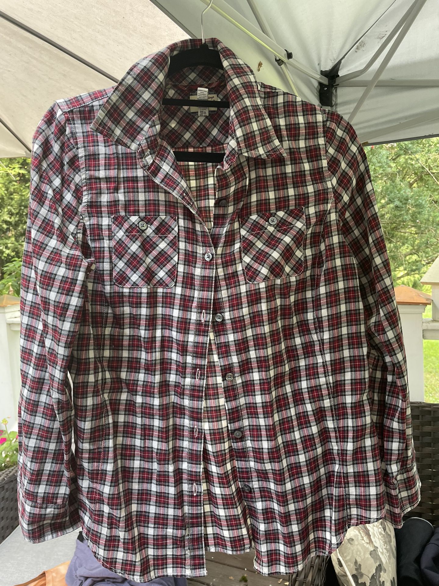 Heritage Shirtings By Bass Women L Shirt Red Plaid Button Up Long Sleeve Pocket