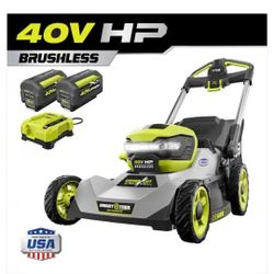 NEW Ryobi cordless 40V Walk Behind Dual-Blade Self-Propelled Mower with (2) 6.0 Ah Batteries