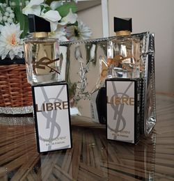 YSL2  mini perfume & Silver cosmetic bag set