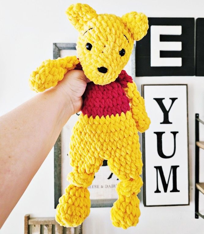 Crochet Winnie The Pooh Plushie Snuggler Lovey Stuffed Animal Baby Toddler Toy