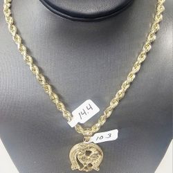 14k 22inch 5.7mm Rope Chain And 14k Pendant 