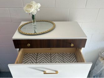 “Refurbished Modern White & Wood Dresser w/ Gold Hardware