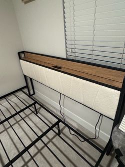 Metal Bed Frame with Upholstered Headboard