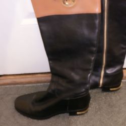 Michael Kors Fulton Harness Black & Mocha Brown Leather Boots Shoes Us