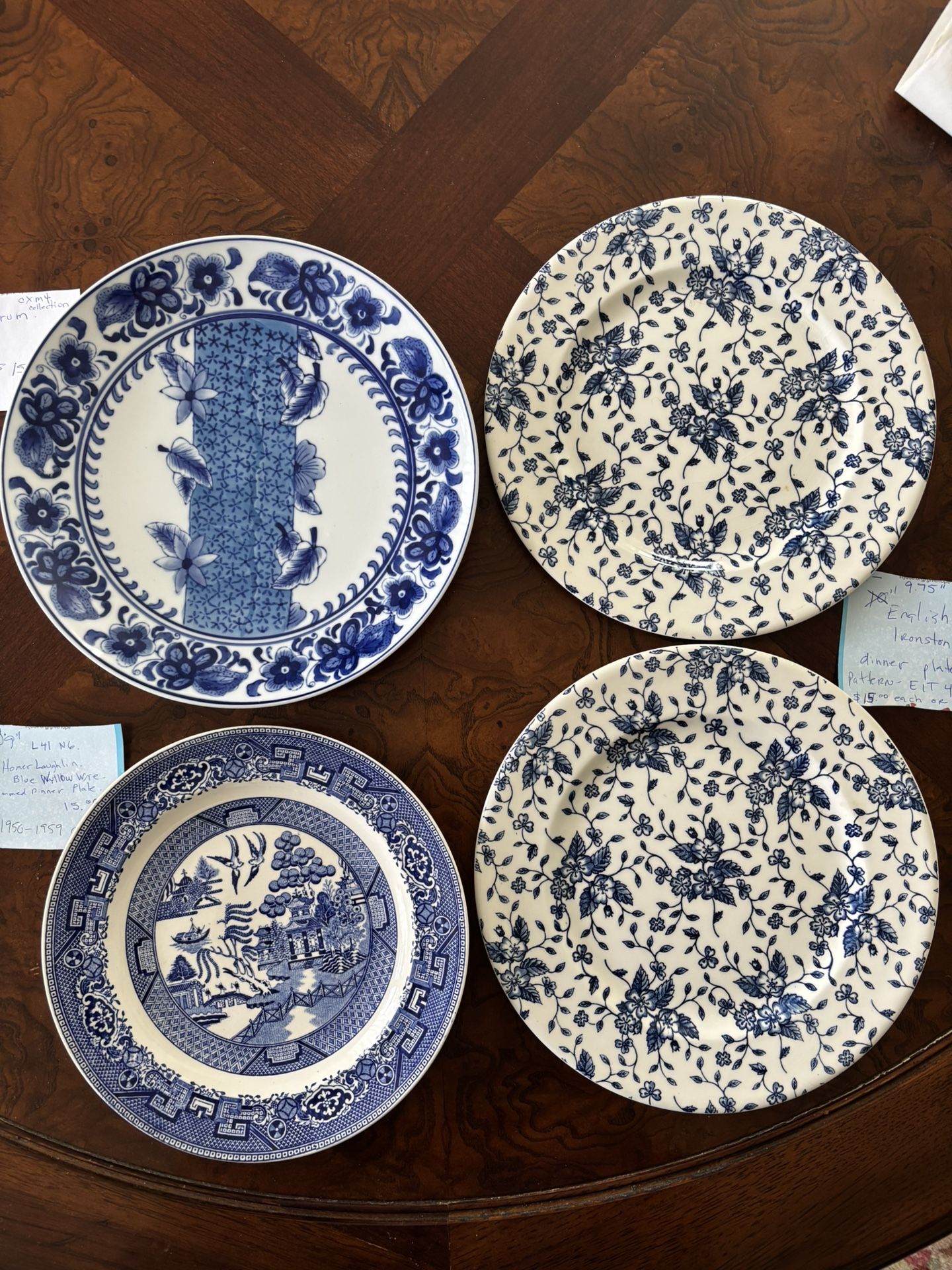 4 - Vtg. Blue/white Dinner Plates