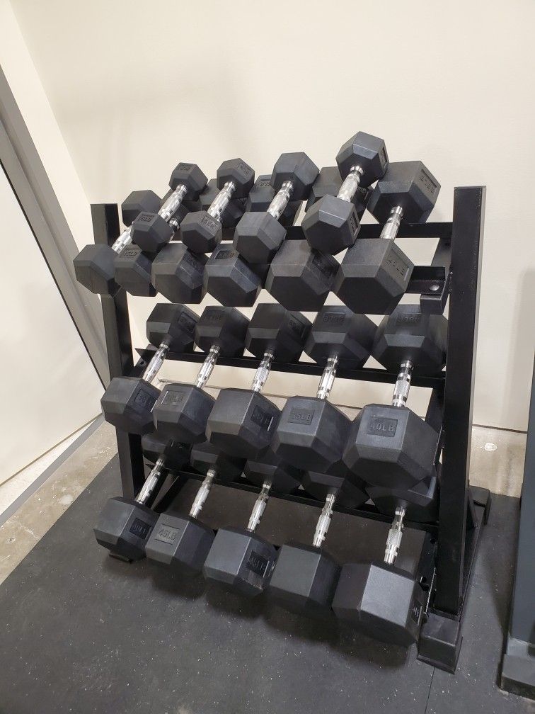 Brand New 5-50 Lb Rubber Hex Dumbbell Sets