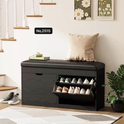 40" Shoe Storage Bench with 2 Flip Drawers & Padded Seat Cushion, Shoe Cabinet with Lift Top Storage Box, Shoe Bench Shoe Organizer for Entryway, Hall