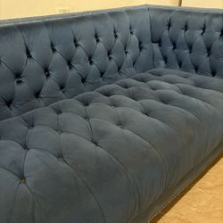 Blue Velvet Tufted Couch