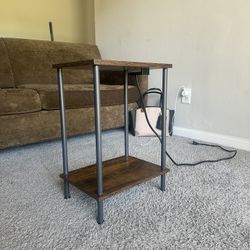 Rustic brown 2-tier side table w charging station