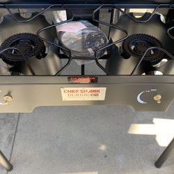 Double burner stove! Estufa de doble parilla para cocinar afuera! Perfect for the large boil pots!