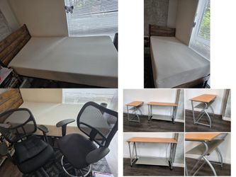 Moving Sale – Bed, Mattress, 2 Chairs & 2 Desks