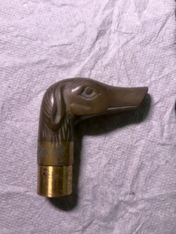 DOG HEAD BRASS FOR WALKING STICK WOODEN CANE HANDLE w CONNECTOR