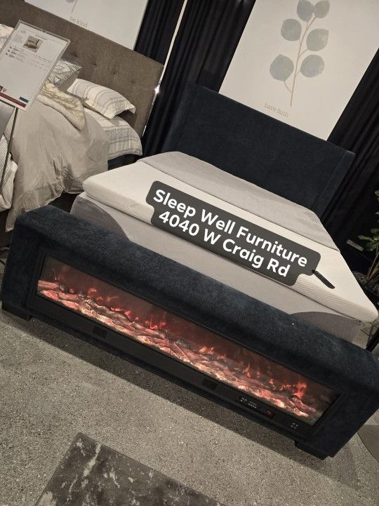 🙋♂️ Queen Light Up Fireplace-Bed-frame👉 -Furniture💲SALE