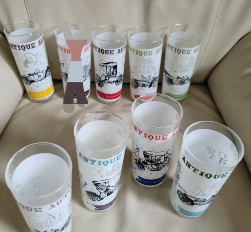 Tall Drinking Glasses With Cars Automobiles Decor Vintage Tumblers In Set Of 8 kitchen Barware accessories.