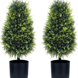 2 Foot Artificial Tower Cypress Tree Boxwood Topiary Tree Artificial Plants for Home Office Outdoor and Indoor Decor, Set of 2 (Green)