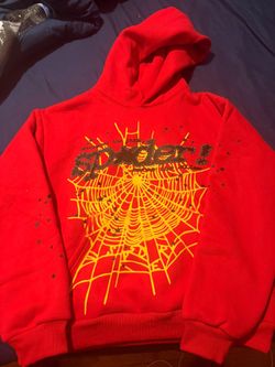 Sp5der Red Hoodie Yellow Web Graphic