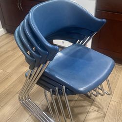 OBO Four Office Desk Chairs Blue Heavy Duty Solid Steel Frame