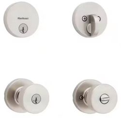 Kwikset Pismo Round Rose Satin Nickel Knob Door Combo Pack Featuring SmartKey Security $45 each
