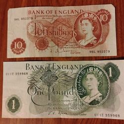 UK England British Vintage Queen Elizabeth Bills Banknotes Currency 